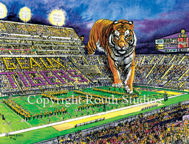 Louisiana Greeting Cards - Cajun Greeting Cards - LSU Football Season Stadium Mike the Tiger